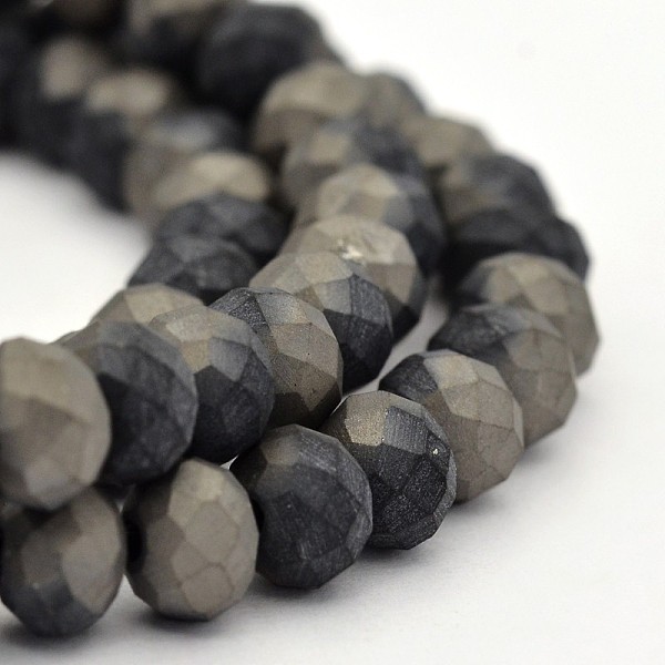 

PandaHall Half Plated Faceted Rondelle Glass Beads Strands, Frosted, Black, 6x4mm, Hole: 1mm, about 100pcs/strand, 17.3 inch Glass Rondelle...