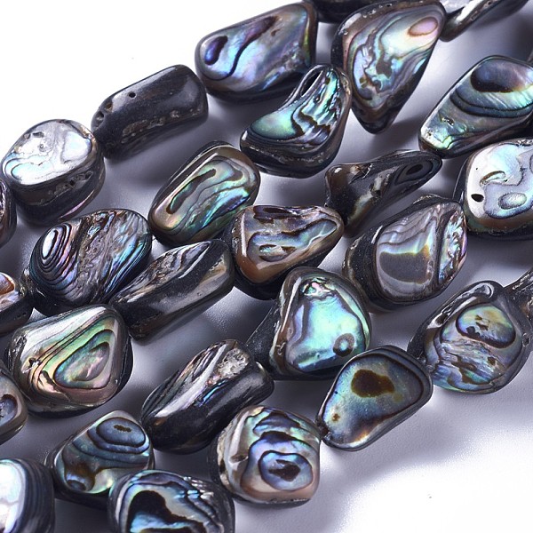 

PandaHall Natural Abalone Shell/Paua Shell Beads Strands, Nuggets, 10~19x9~14x5~8mm, Hole: 1mm, about 28~30pcs/strand, 15.7~15.9 inch...