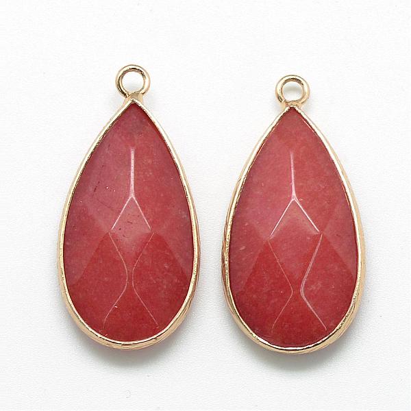 

PandaHall Natural White Jade Pendants, with Golden Tone Brass Findings, Faceted, teardrop, Dyed, Brown, 32.5~33x16x6mm, Hole: 2.5mm White...