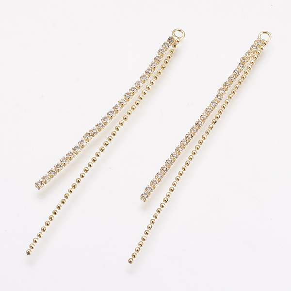 

PandaHall Rhinestone Big Pendants, with Brass Findings, Real Gold Plated, Clear, 65~70x1~1.5mm, Hole: 2mm Brass+Rhinestone Clear