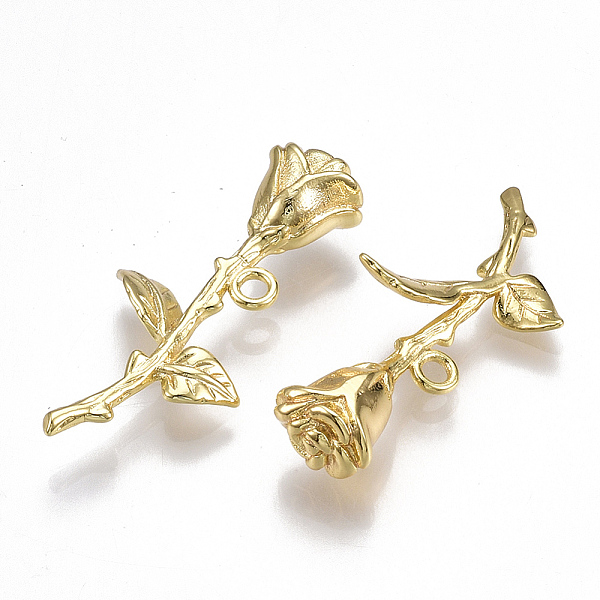 

PandaHall Brass Pendants, Rose, Nickel Free, Real 18K Gold Plated, 35~36x14.5~16x7mm, Hole: 2mm Brass Flower
