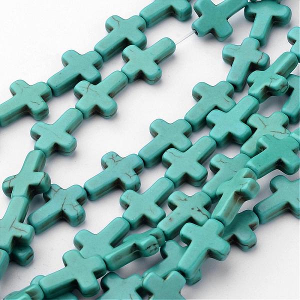 

PandaHall Synthetic Turquoise Beads Strands, Dyed, Cross, Dark Turquoise, 16x12x3.5mm, Hole: 1mm, about 24pcs/strand, 15.25 inch Synthetic..., Cyan