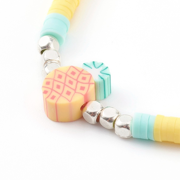 

PandaHall Adjustable Nylon Thread Braided Bead Bracelets, with Polymer Clay Heishi Beads and Brass Cube Beads, Pineapple, Silver Color..., Yellow