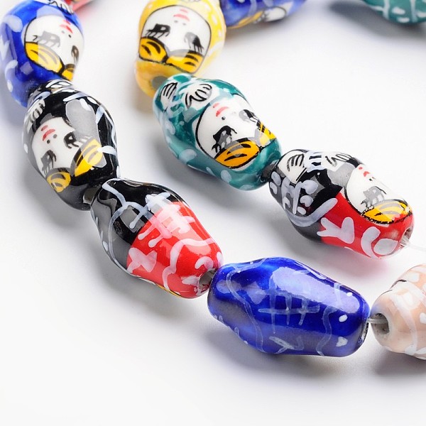 

PandaHall Russian Doll Printed Handmade Porcelain Beads, Mixed Color, 22x13mm, Hole: 3mm Porcelain Doll Multicolor