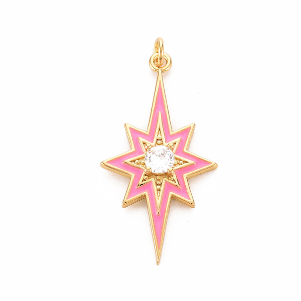 

PandaHall Brass Micro Pave Clear Cubic Zirconia Pendants, with Enamel and Jump Ring, Cadmium Free & Nickel Free & Lead Free, Star, Real 16K...