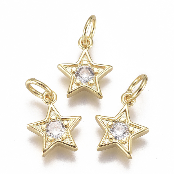 

PandaHall Brass Micro Pave Cubic Zirconia Charms, with Jump Ring, Long-Lasting Plated, Star, Real 18K Gold Plated, Clear, 10x9x2mm, Hole...