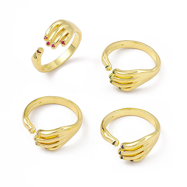

PandaHall Cubic Zirconia Hand Plam Open Cuff Ring, Golden Brass Jewelry for Women, Mixed Color, US Size 6 3/4(17.1mm) Brass+Cubic Zirconia..., Multicolor