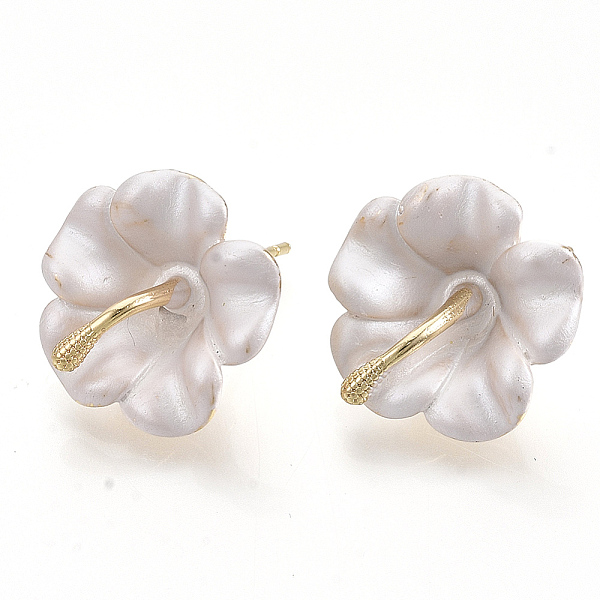 

PandaHall Spray Painted Alloy Stud Earring Findings, with Stainless Steel Pins and Loop, Flower, Golden, Creamy White, 18x18mm, Hole: 1.4mm...