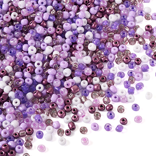 

PandaHall 100G Opaque & Transparent Inside Colours 6/0 Glass Seed Beads, Round Hole, Round, Medium Purple, 4mm, Hole: 1.4~1.5mm Glass