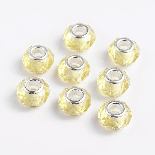 

PandaHall Handmade Glass European Beads, Large Hole Beads, Silver Color Brass Core, Yellow, 14x8mm, Hole: 5mm Glass+Brass Core Rondelle...