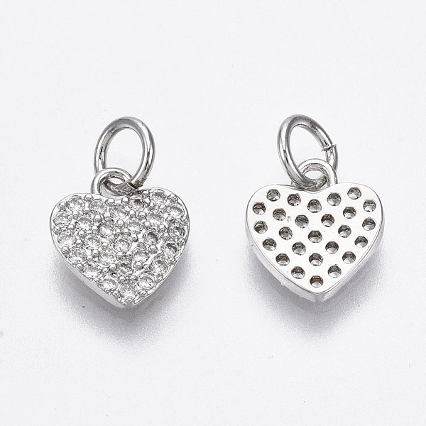 

PandaHall Brass Micro Pave Cubic Zirconia Charms, with Jump Ring, Nickel Free, Heart, Clear, Real Platinum Plated, 10x9x1.5mm, Hole: 3mm...