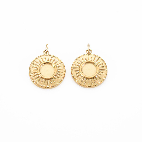 

PandaHall Ion Plating(IP) 304 Stainless Steel Pendant Enamel Settings, with Jump Rings, Flat Round, Real 14K Gold Plated, 17.5x15x2.5mm...