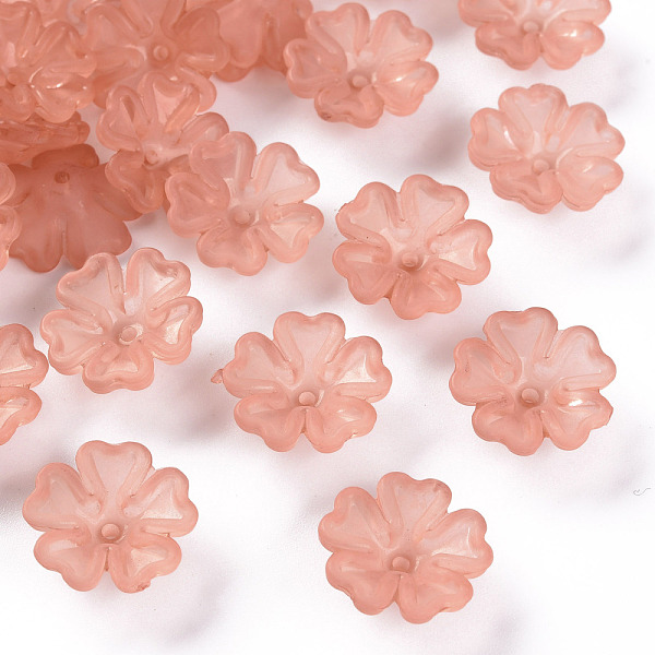 PandaHall Transparent Frosted Acrylic Bead Caps, 5-Petal, Flower, Rosy Brown, 16.5x6mm, Hole: 1.6mm, about 959pcs/500g Acrylic