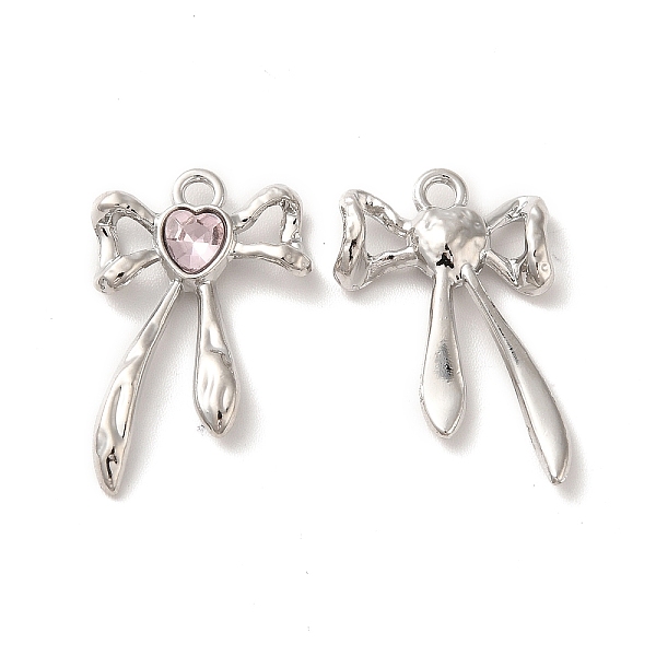 

PandaHall Rack Plating Alloy Charms, with Glass, Nickel Free, Bowknot with Heart Charms, Platinum, Pink, 25x16x3.5mm, Hole: 1.8mm...