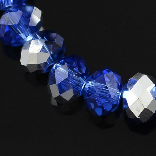 

PandaHall Electroplate Glass Bead Strands, Half Silver Plated, Faceted, Rondelle, Blue, 8x6mm, Hole: 1mm, about 68~70pcs/strand, 17.3 inch...