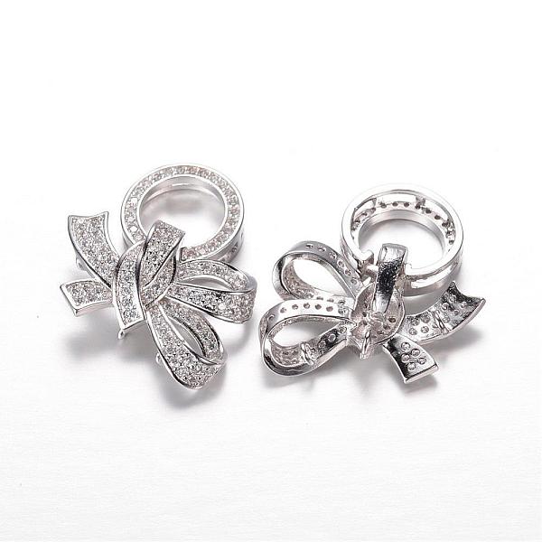 

PandaHall Brass Micro Pave Cubic Zirconia Fold Over Clasps, Bowknot, Platinum, 29x24x7.5mm, Hole: 1mm Brass+Cubic Zirconia Clear