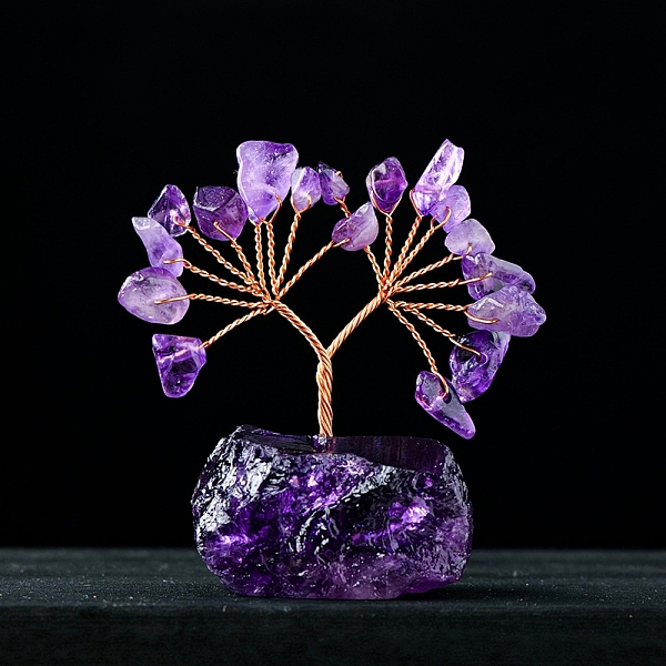 

PandaHall Natural Amethyst Chips Tree of Life Decorations, Gemstone Base with Copper Wire Feng Shui Energy Stone Gift for Home Office...