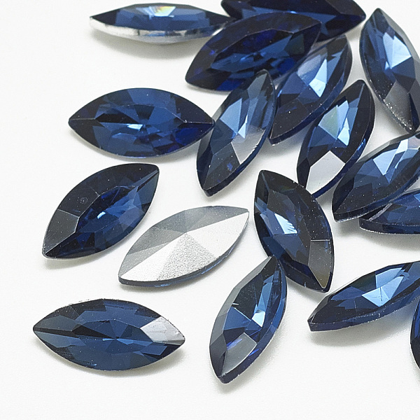 

PandaHall Pointed Back Glass Rhinestone Cabochons, Back Plated, Faceted, Horse Eye, Montana, 12x6x3.5mm Glass Rhinestone Horse Eye Blue