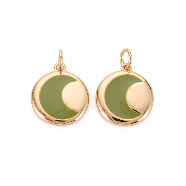 

PandaHall Brass Enamel Pendants, Nickel Free, Real 18K Gold Plated, Flat Round with Moon, Olive Drab, 16x13.5x2mm, Hole: 3mm Brass+Enamel...