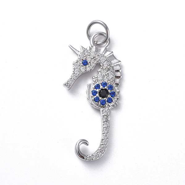 

PandaHall Brass Micro Pave Cubic Zirconia Pendants, Long-Lasting Plated, Sea Horse, Colorful, Real Platinum Plated, 26x11x2mm, Hole: 3.1mm..., Blue