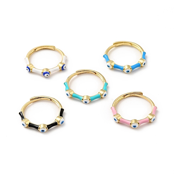 

PandaHall Enamel Evil Eye Adjustable Ring, Real 18K Gold Plated Brass Lucky Jewelry for Women, Mixed Color, US Size 7(17.3mm) Brass..., Multicolor