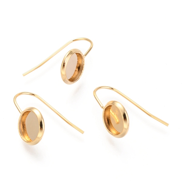 

PandaHall 304 Stainless Steel Earring Hooks, Flat Round, Golden, Tray: 8mm, 18.5x10mm, 21 Gauge, Pin: 0.7mm 304 Stainless Steel