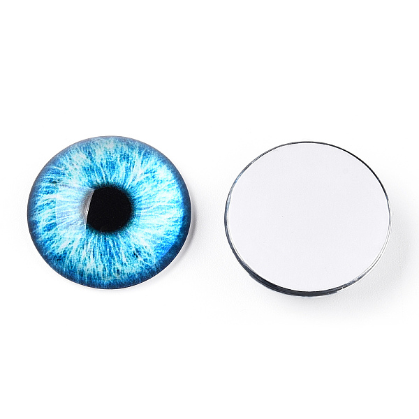 

PandaHall Glass Cabochons, Half Round with Eye, Deep Sky Blue, 20x6.5mm Glass Half Round
