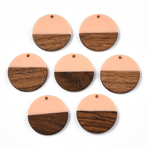 

PandaHall Resin & Wood Pendants, Flat Round, Peachpuff, 28.5x3.5~4mm, Hole: 1.5mm Resin+Wood Flat Round Brown