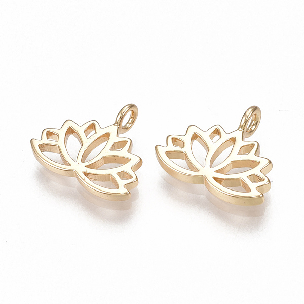

PandaHall Brass Charms, Lotus Flower, Nickel Free, Real 18K Gold Plated, 10.5x12.5x1mm, Hole: 1.8mm Brass Flower