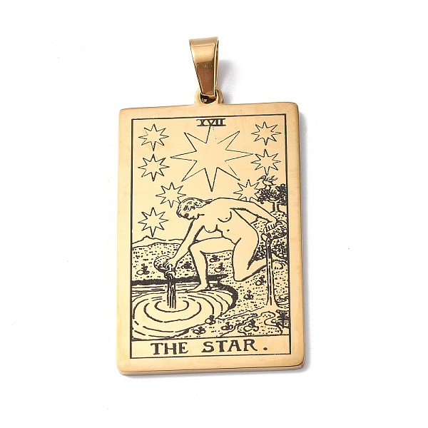 

PandaHall 201 Stainless Steel Pendant, Golden, Rectangle with Tarot Pattern, The Star XVII, 40x24x1.5mm, Hole: 4x7mm 201 Stainless Steel...