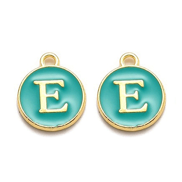 

PandaHall Golden Plated Alloy Enamel Charms, Enamelled Sequins, Flat Round with Alphabet, Letter.E, Green, 14x12x2mm, Hole: 1.5mm...