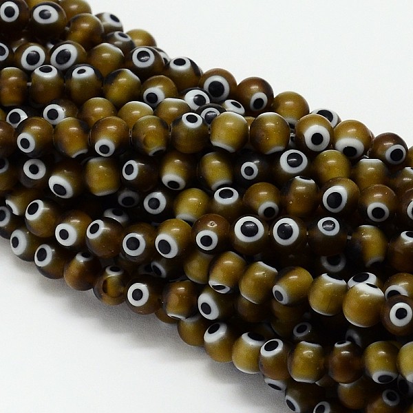 

PandaHall Handmade Evil Eye Lampwork Round Bead Strands, Olive, 6mm, Hole: 1mm, about 65pcs/strand, 14.17 inch Lampwork Evil Eye Green