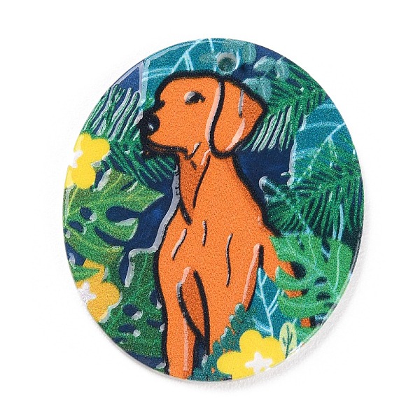 

PandaHall Acrylic Pendants, Oval with Dog Pattern, Coral, 39.5x34x2mm, Hole: 2mm Acrylic Oval Red