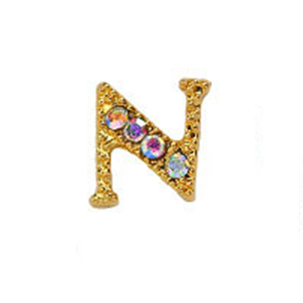 

PandaHall Alloy Gold Rhinetone Letters Nail Stud Cabochons, 3D Capital Alphabet, for Women Girls DIY Making Nail Art Design, Letter.N..., Clear