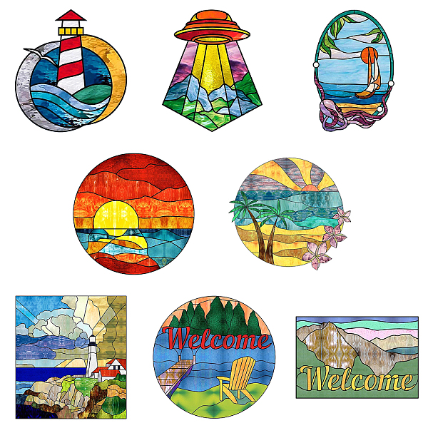 

PandaHall CREATCABIN 8Pcs Landscape Window Stickers Scenery Static Cling Glass Sticker Double-Sided Decals Decor PVC Art for Home Nursery...