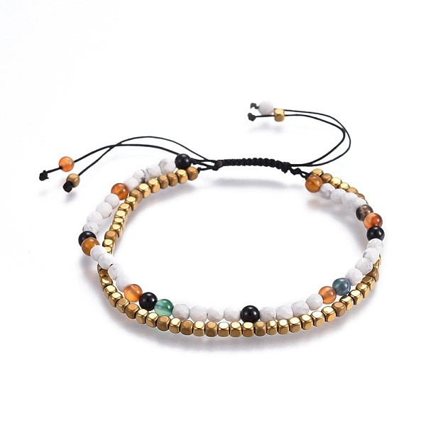 

PandaHall Natural Howlite Beads Multi-Strand Bracelets, with Electroplate Non-magnetic Synthetic Hematite Bead, Nylon Thread, 2-1/8 inch...