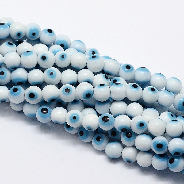 

PandaHall Handmade Evil Eye Lampwork Round Bead Strands, White, 6mm, Hole: 1mm, about 65pcs/strand, 14.17 inch Lampwork Evil Eye White