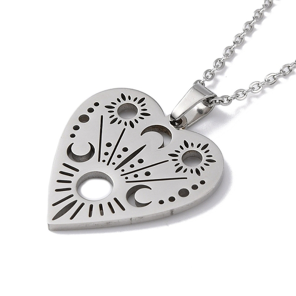 

PandaHall Hollow Heart 304 Stainless Steel Pendant Necklaces, Stainless Steel Color, 16.14 inch(41cm) 304 Stainless Steel Heart