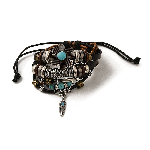 

PandaHall Fashionable multi-layer alloy beaded turquoise woven bracelet with simple butterfly decoration leather bracelet