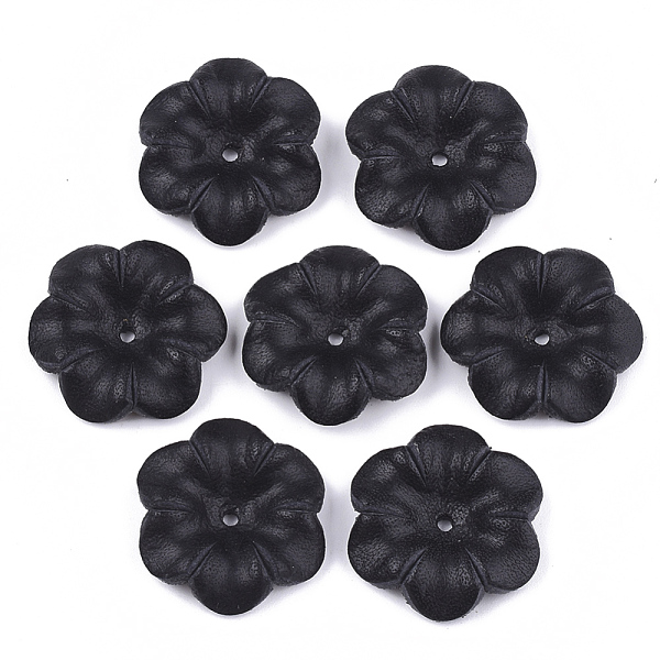 

PandaHall 6-Petal Eco-Friendly Cowhide Bead Cap, Flower, Black, 23~23.5x21.5~22x5mm, Hole: 1.8mm Leather Black