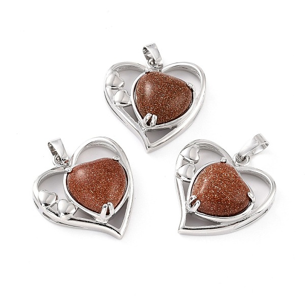 

PandaHall Synthetic Goldstone Pendants, with Platinum Tone Brass Findings, Cadmium Free & Lead Free, Heart, Valentine's Day, 28x26x5mm, Hole...