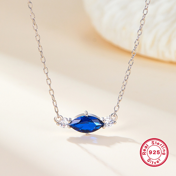 

PandaHall S925 Sterling Silver Cubic Zirconia Horse Eye Pendant Necklace, Elegant and Versatile for Women, Silver, Blue, 15.75 inch(40cm)...