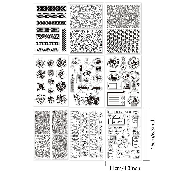 

PandaHall Globleland 9 Sheets 9 Style PVC Plastic Stamps, for DIY Scrapbooking, Photo Album Decorative, Cards Making, Stamp Sheets, Mixed...