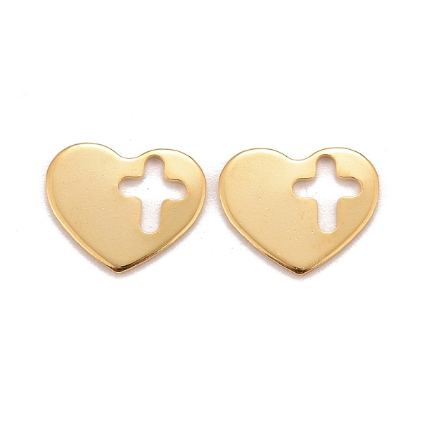 

PandaHall 201 Stainless Steel Charms, Heart and Cross, Real 24k Gold Plated, 10x12.5x0.8mm, Hole: 5.5x6.5mm 201 Stainless Steel Heart