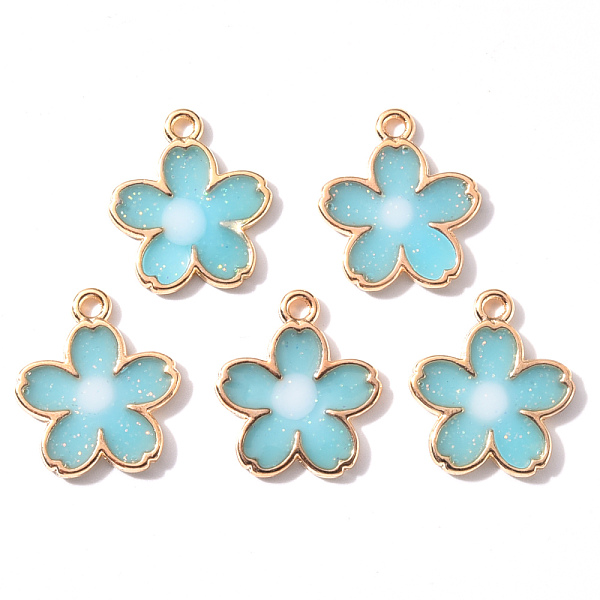 

PandaHall Transparent Epoxy Resin Pendants, with Light Gold Alloy Findings, Glitter Powder, Flower, Pale Turquoise, 18x15x3mm, Hole: 1.6mm...