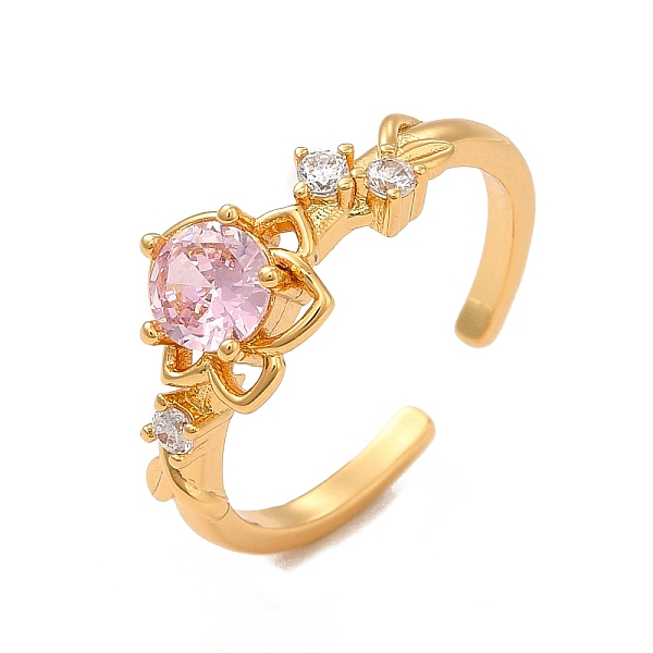 

PandaHall Pink Cubic Zirconia Flower of Life Open Cuff Ring, Rack Plating Brass Jewelry for Women, Cadmium Free & Lead Free, Real 18K Gold...