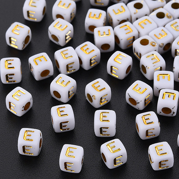

PandaHall Opaque White Acrylic Beads, Metal Enlaced, Cube with Letters, Letter.E, 4.5mm, Hole: 2mm, about 500pcs/50g Acrylic Letter E White