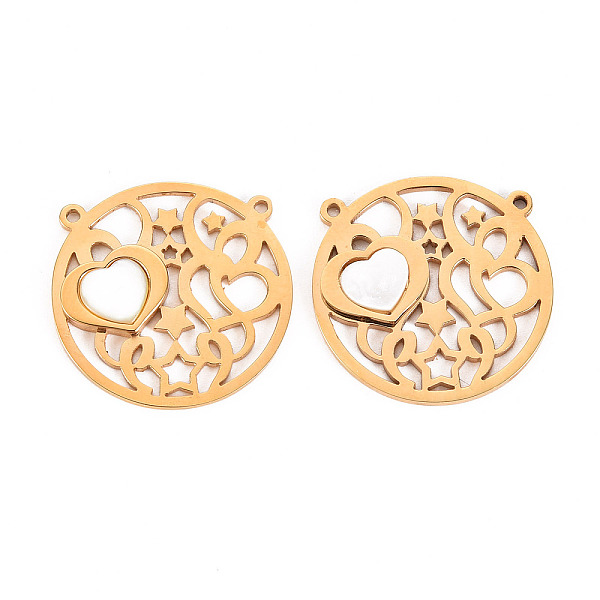 

PandaHall 304 Stainless Steel Pendant Links, with Shell, Flat Round with Heart, Real 14K Gold Plated, 21x21.5x2.5mm, Hole: 1mm 304 Stainless...