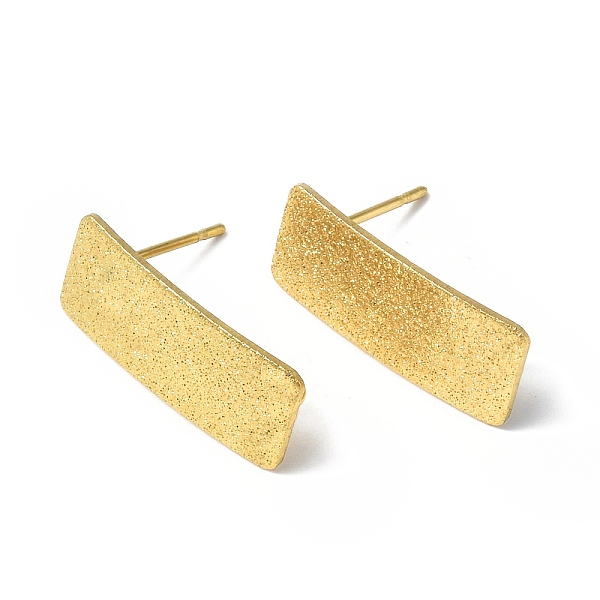 

PandaHall Ion Plating(IP) 304 Stainless Steel Stud Earring Finding, with Vertical Loops, Rectangle with Gold Sand, Golden, 20x8mm, Hole...