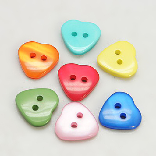 

PandaHall Resin Buttons, Dyed, Heart, Mixed Color, 15x15x3mm, Hole: 2mm Resin Heart Multicolor